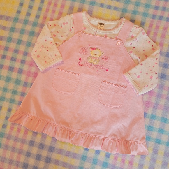 GEORGE ♡ Precious Pink 2pc Embroidered LITTLE MILLY Overalls 'n L|S Onesie 0-3M - Picture 5 of 16